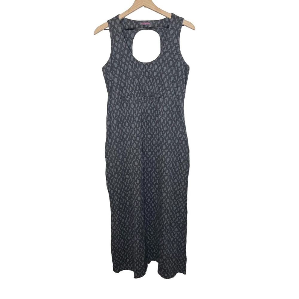 FRESH PRODUCE Women's Geo Print Maxi Dress Back Keyhole Gray Large Outdoor Beach